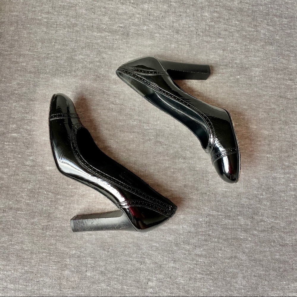 Coach Patent Black Leather Wingtip Detailed Heels